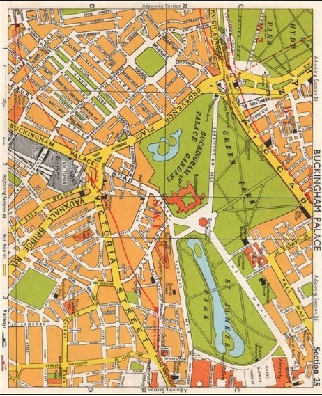 Map of Belgravia/Knightsbridge/Hyde Park/Green Park/St James's Park/Buckingham Palace, Parliament Square/Whitehall/Pimlico/Westminster Abbey/Westminster Cathedral